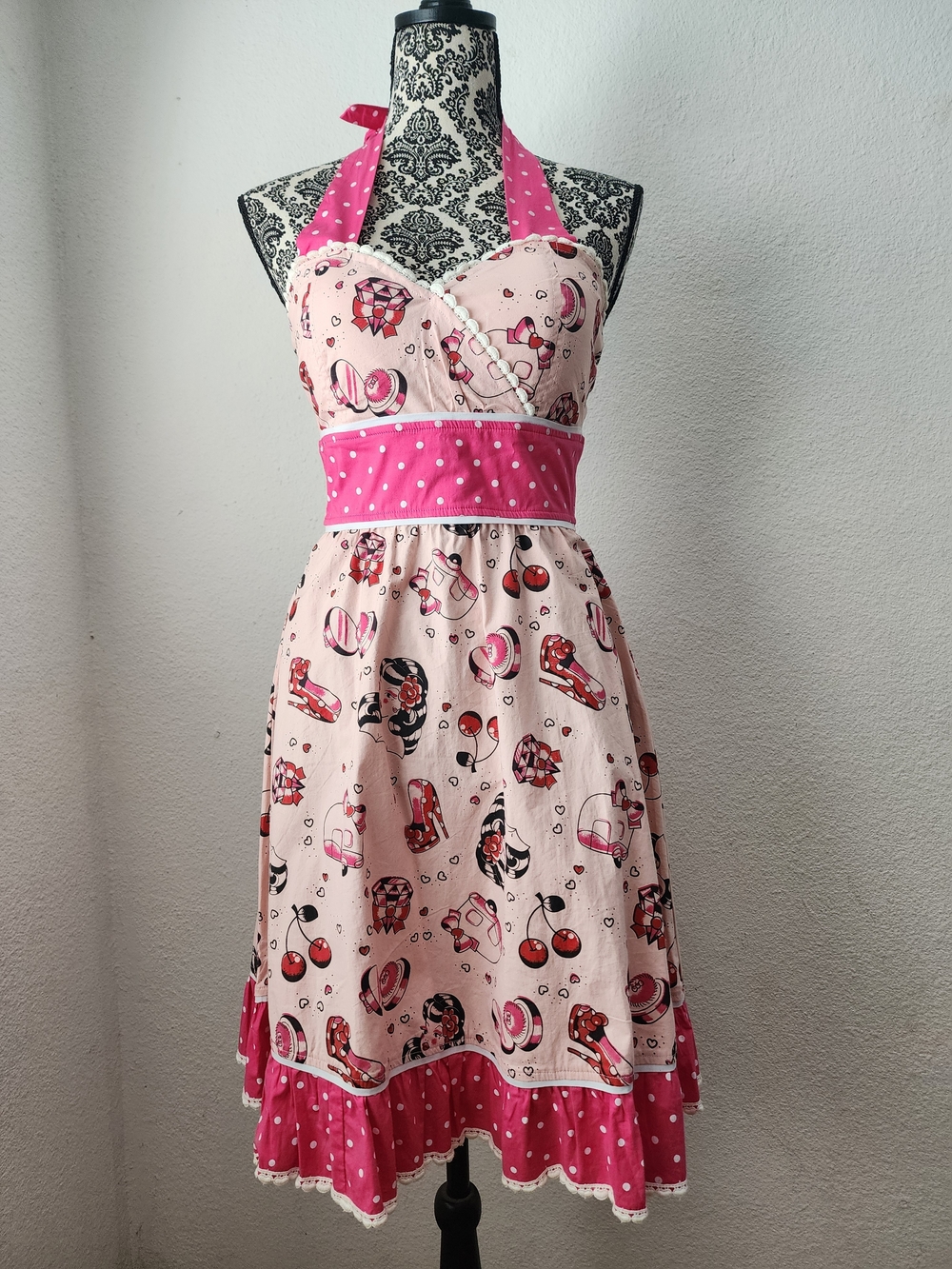 Sourpuss Pink and Hot Pink Retro Halter Dress